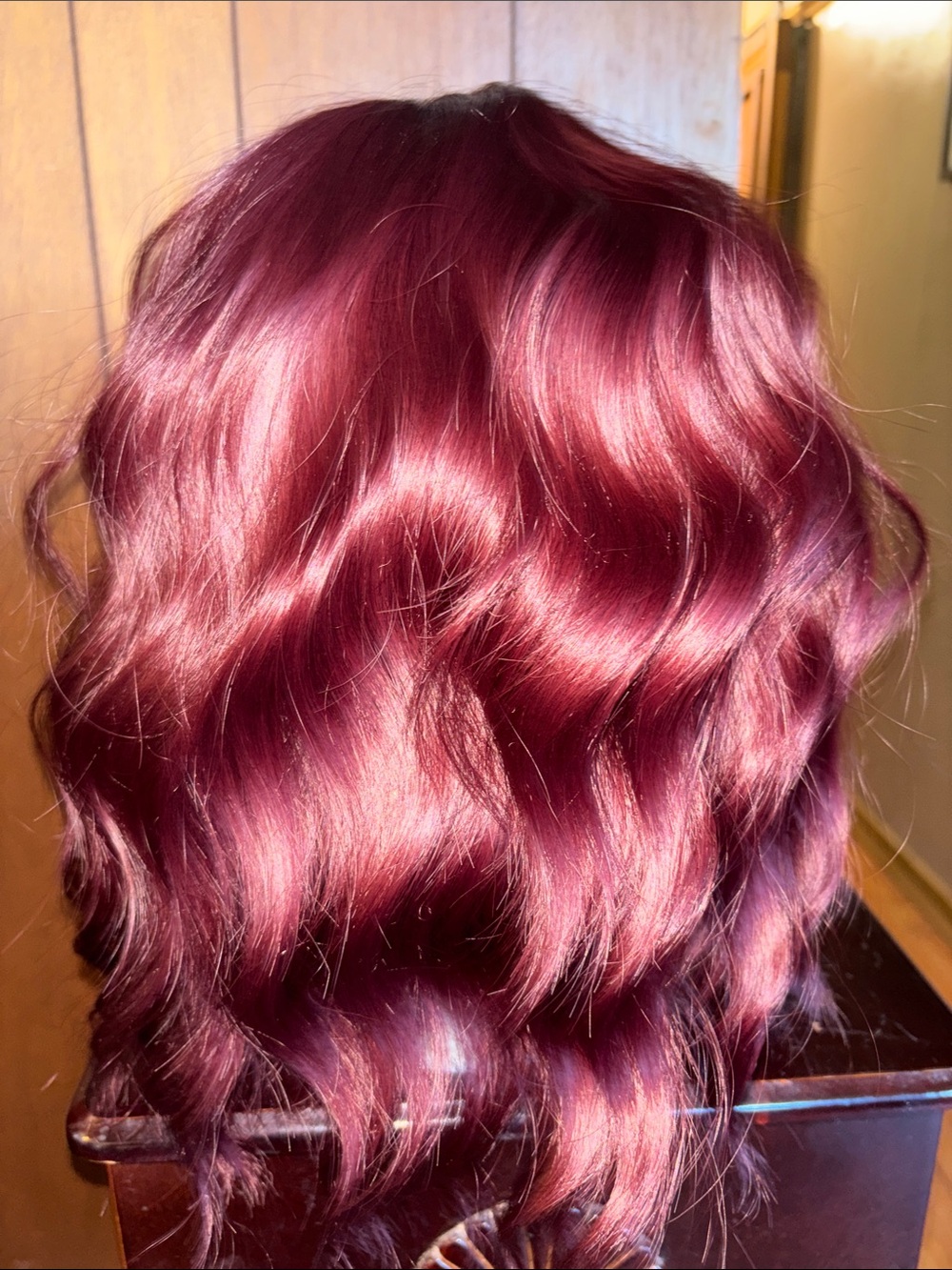 Source Unknown Deep Burgundy Women’s Hard front Wig - Shiny Wine Tone